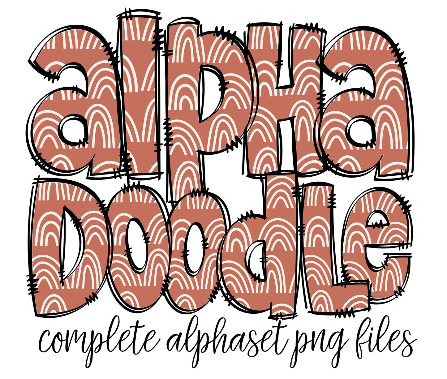 Western Doodle letters, Hand Drawn Doodle Alpha Bundle Patterned Numbers & Alphabet Doodle Set Sublimation Font PNG