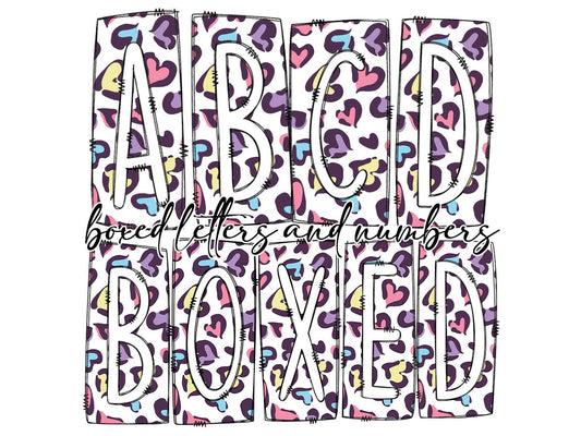 Rainbow Heart Leopard Valentines Day Box Doodle Letters, Western Hand Drawn Doodle Alphabet Set, Sublimation Designs PNG - 265 PATTERN
