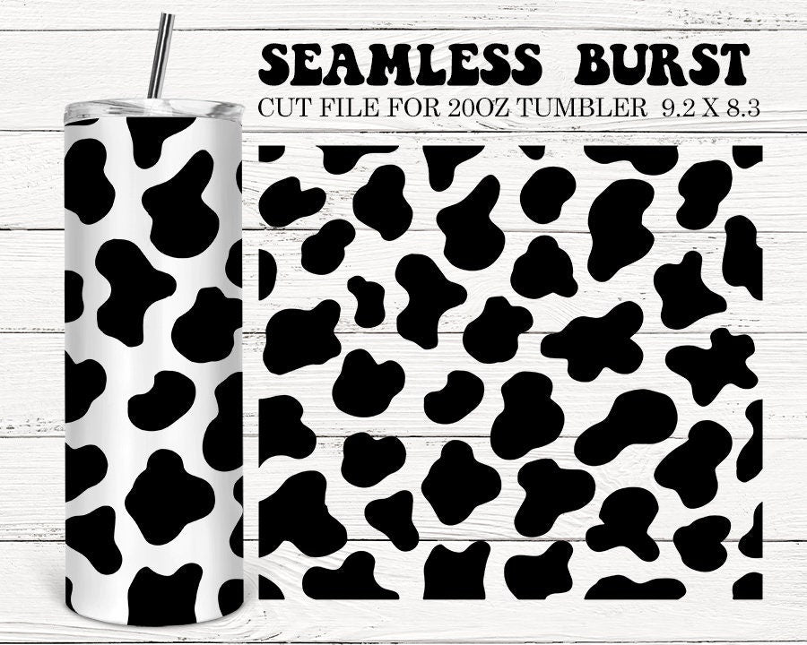 Cow Print Burst SVG Template, Western Cow Hide Seamless Burst Template, Cow Peekaboo Designs, Scratch Tape, Glitter Tumbler Designs PNG DXF