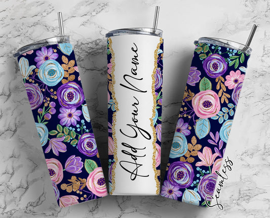 Watercolor Flower, Flower Design, Floral Seamless Add Your Own Name, 20oz Sublimation Tumbler Designs, Skinny Tumbler Wraps Template - 156