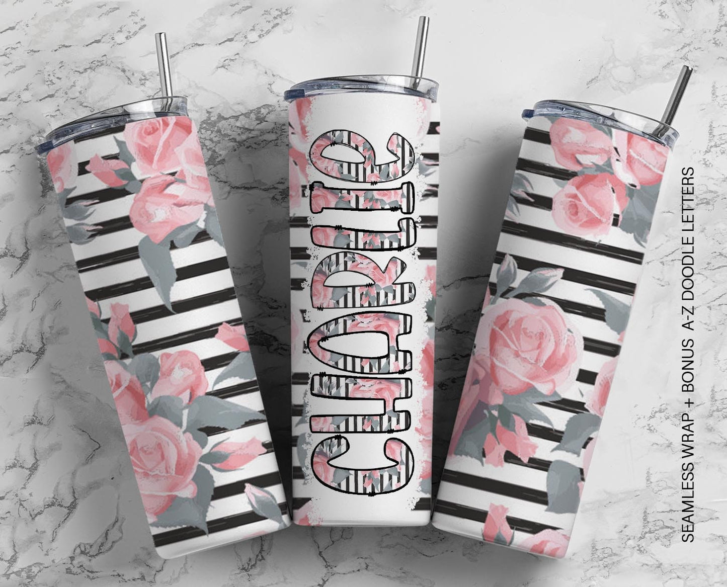 20oz Tumbler Wrap with Matching Doodle Letter Alphabet PNG DESIGN 48