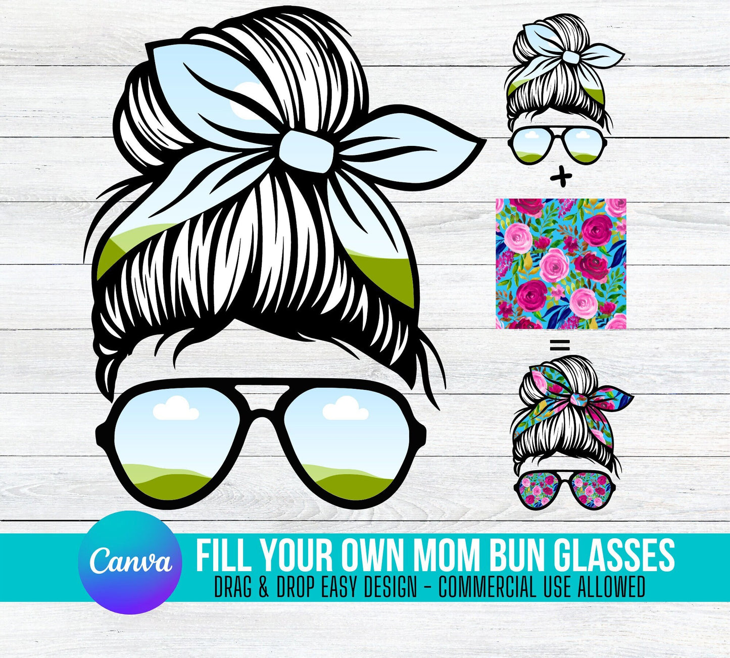 MOMLIFE Messy Bun Add Your Own Photos & Background on CANVA Mom Life Messy Bun Drag and Drop Photo Editable Canva Frame Designs