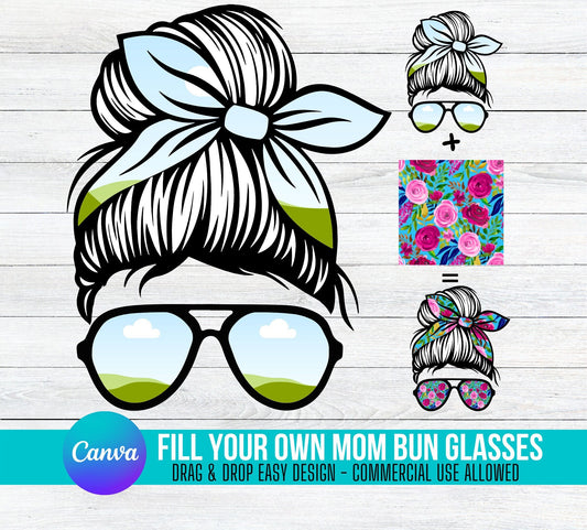 MOMLIFE Messy Bun Add Your Own Photos & Background on CANVA Mom Life Messy Bun Drag and Drop Photo Editable Canva Frame Designs