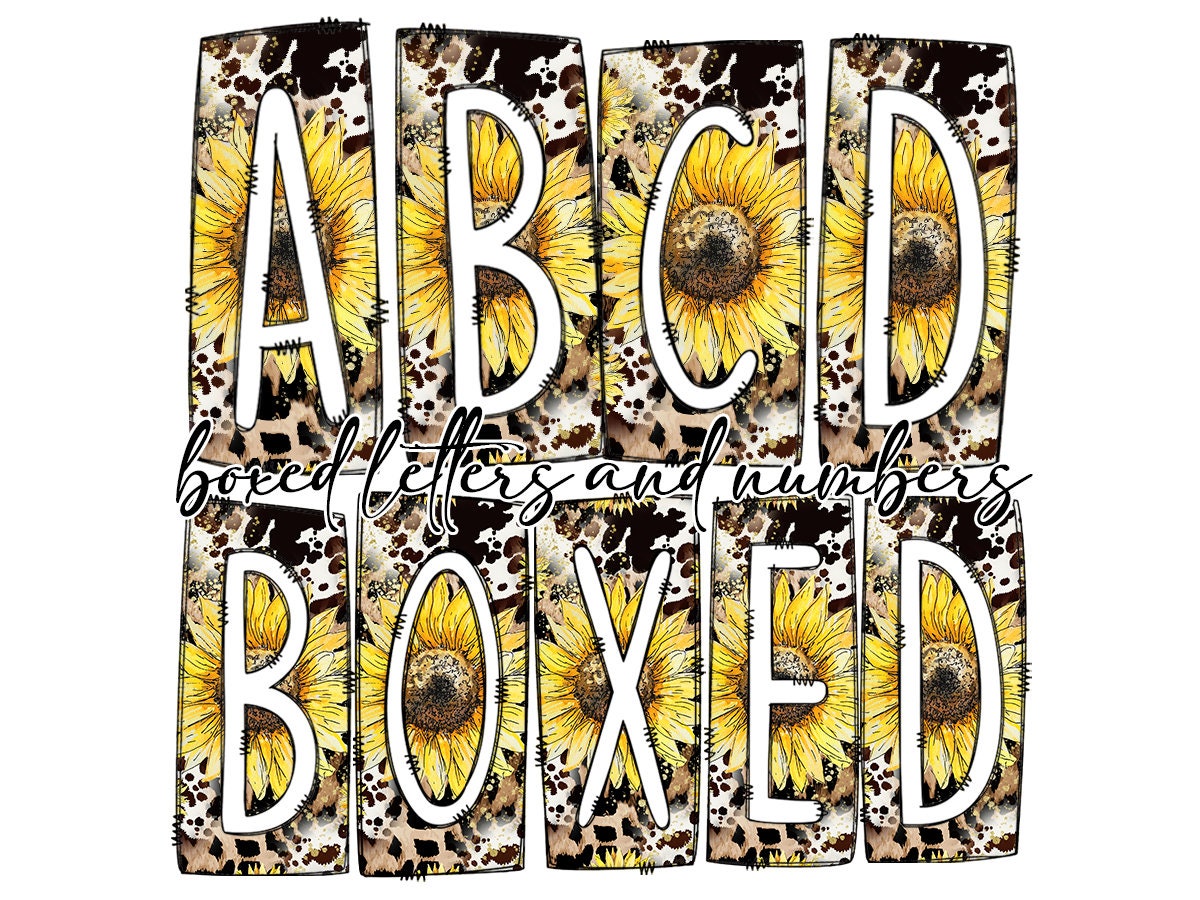 Cowhide Country Sunflower Box Doodle Letters, Western Hand Drawn Doodle Alphabet Set, Sublimation Designs PNG - 81 PATTERN