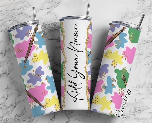 Watercolor Pattern, Watercolor Color Splash Add Your Own Name, 20oz Sublimation Tumbler Designs, Skinny Tumbler Wraps Template - 403