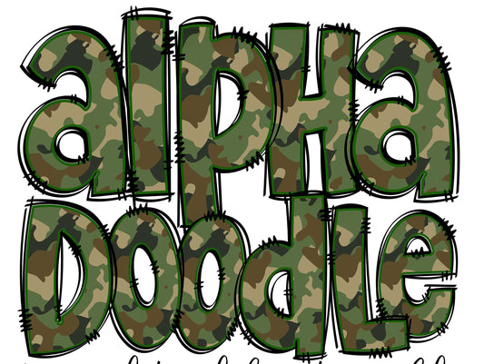 Camo Doodle Alphabet Letters PNG Bundle, Military Camouflage, Army Letters, Design Hand Drawn Doodle, Sublimation Alpha Set Designs PNG