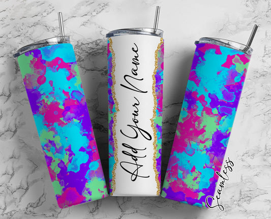 Watercolor Burst Pattern Add Your Own Name, 20oz Sublimation Tumbler Designs, Skinny Tumbler Wraps Template - 65 PATTERN