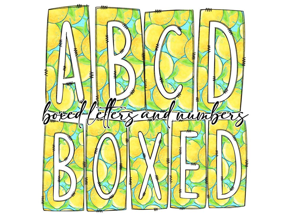 Lemons Box Doodle Letters, Western Hand Drawn Doodle Alphabet Set, Sublimation Designs PNG - 2051