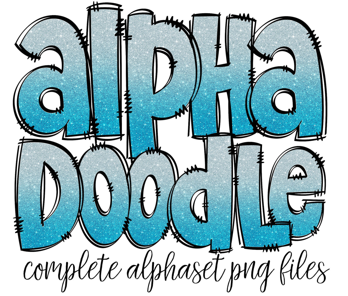 Ombre Light Blue Glitter Alphabet Letters PNG Bundle, Alcohol Ink, Hand Drawn Doodle, Sublimation Alpha Set Designs PNG