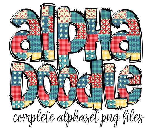 Patchwork Doodle Letters PNG Bundle, Quilt Rustic Bright Hand Drawn Alphabet Doodle, Sublimation Alpha Set Designs PNG