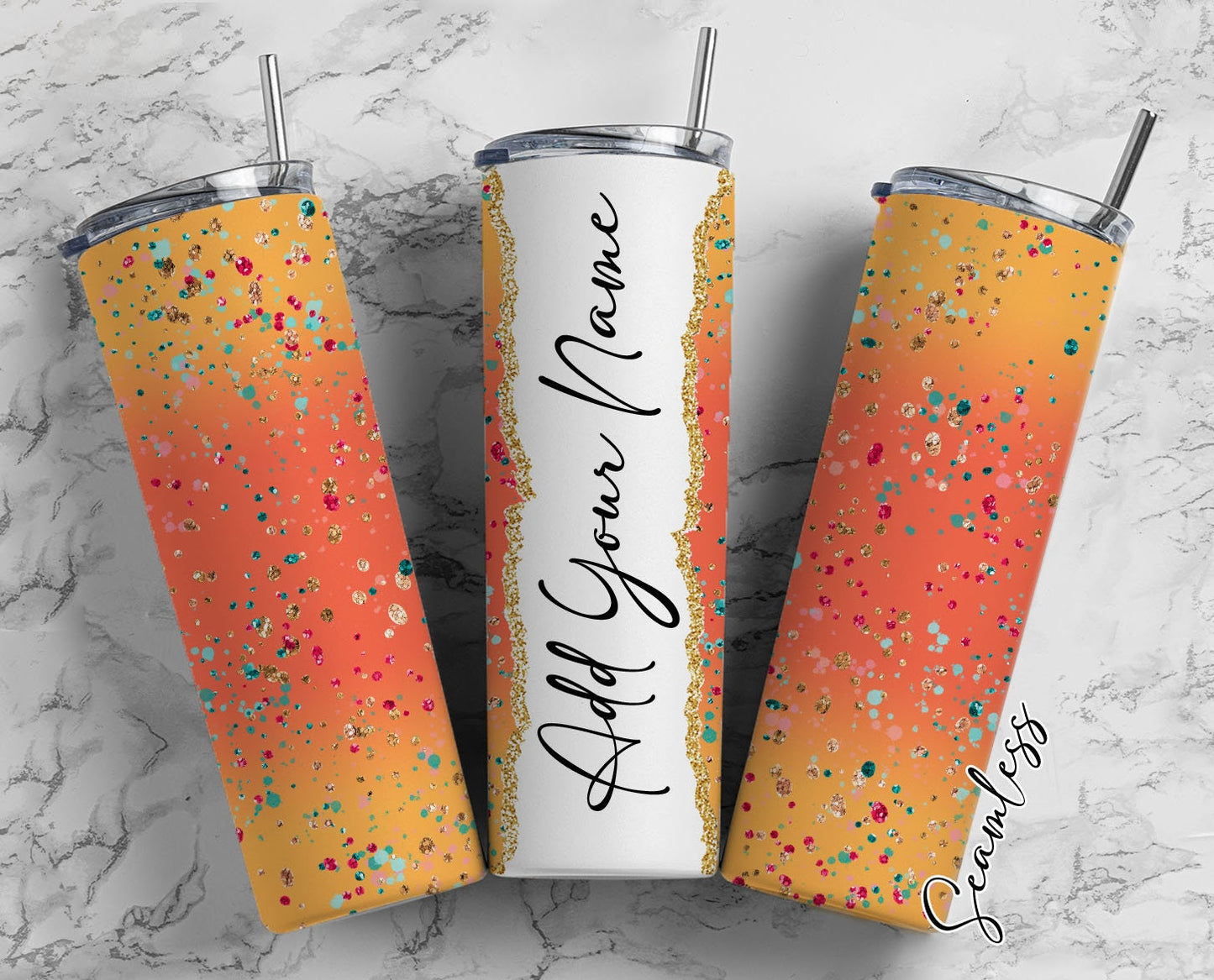 Orange Gradient, Yellow Orange Background Add Your Own Name, 20oz Sublimation Tumbler Designs, Skinny Tumbler Wraps Template - 651