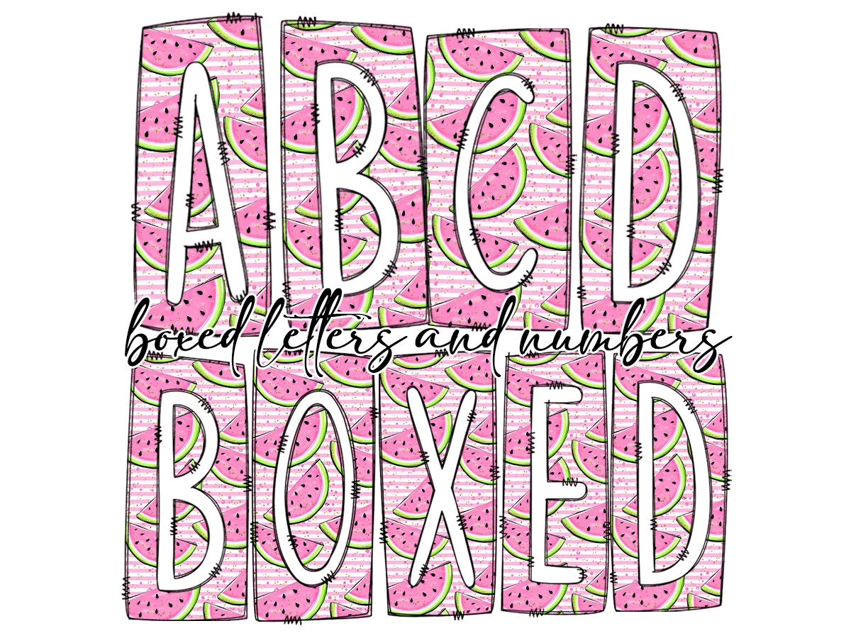 Watermelon Box Doodle Letters, Western Hand Drawn Doodle Alphabet Set, Sublimation Designs PNG - 1273