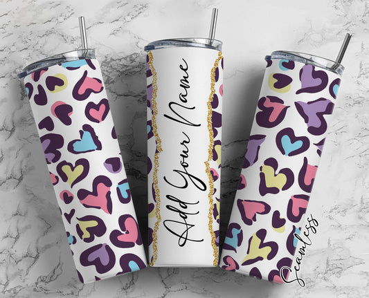 Hearts Seamless Add Your Own Name, 20oz Sublimation Tumbler Designs, Skinny Tumbler Wraps Template - 265 PATTERN