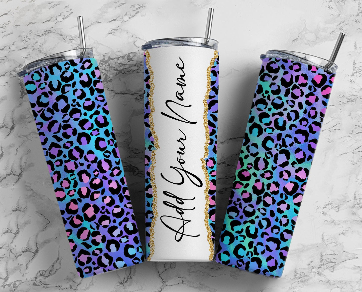 Neon Leoaprd Add Your Own Text Name Monogram Sublimation Tumbler Designs Floral - 20oz Skinny Tumbler Wraps Templates - PNG 12 PATTERN