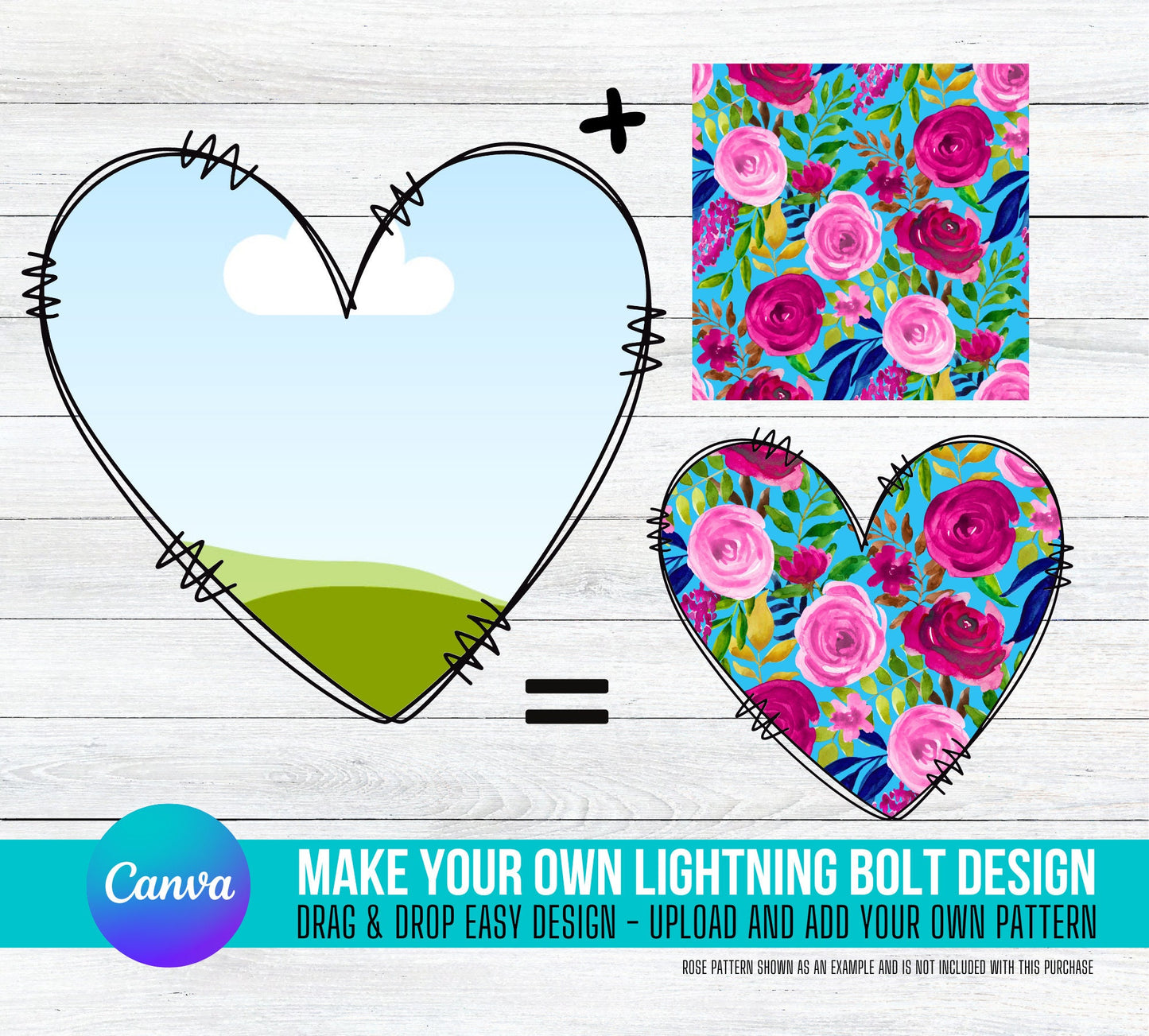 Add Your Own Pattern Love Heart, Create Digital Design Elements CANVA, Easy Drag and Drop Photo or Patterns, Editable Canva Frame Designs