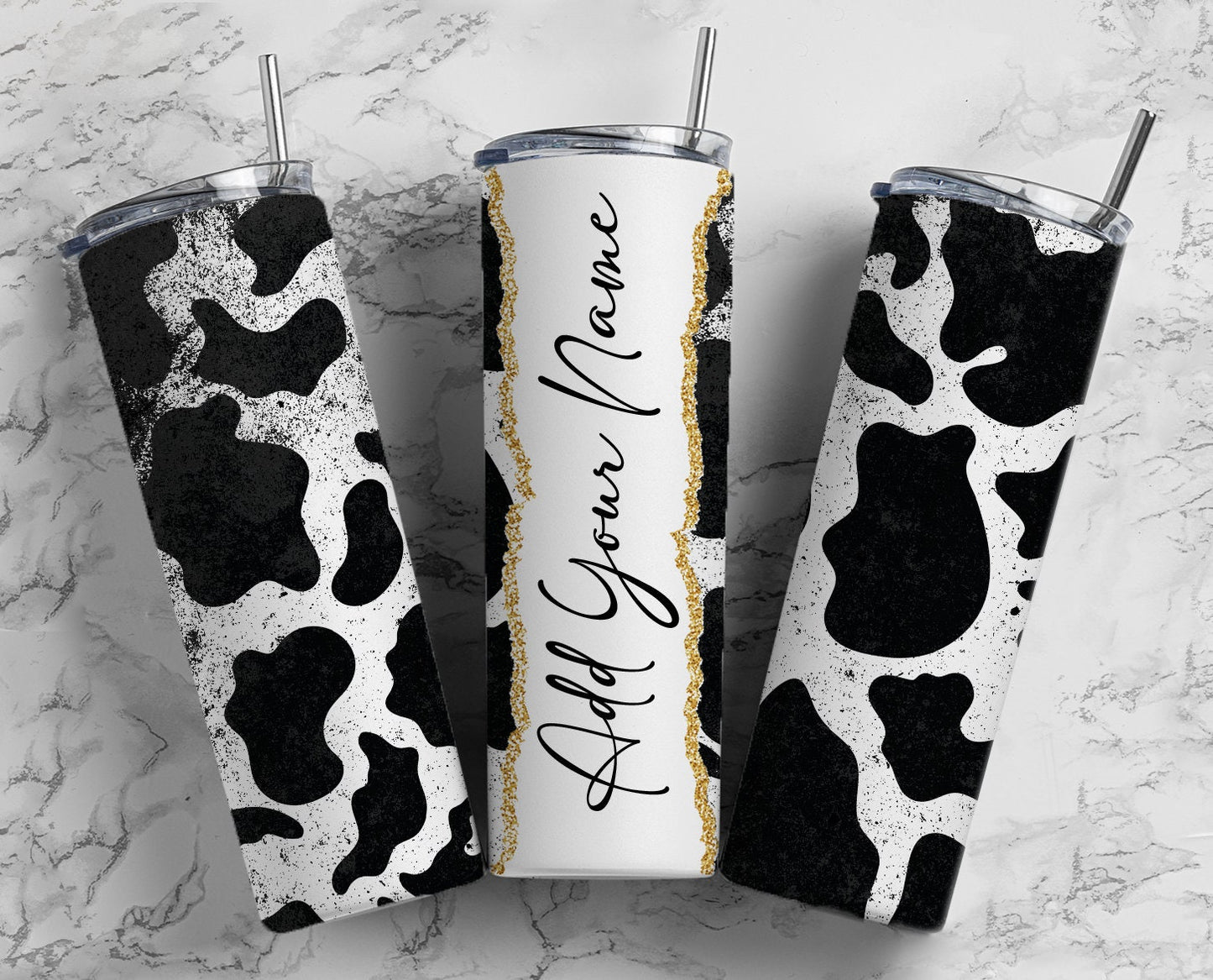 Cow Hide Add Your Own Text Name Monogram Sublimation Tumbler Designs Floral - 20oz Skinny Tumbler Wraps Templates - PNG 84 PATTERN