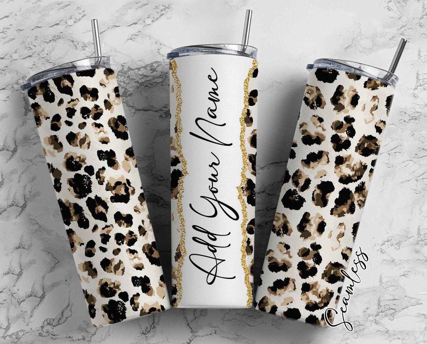 Cheetah Print Add Your Own Name, 20oz Sublimation Tumbler Designs, Skinny Tumbler Wraps Template - 282 PATTERN