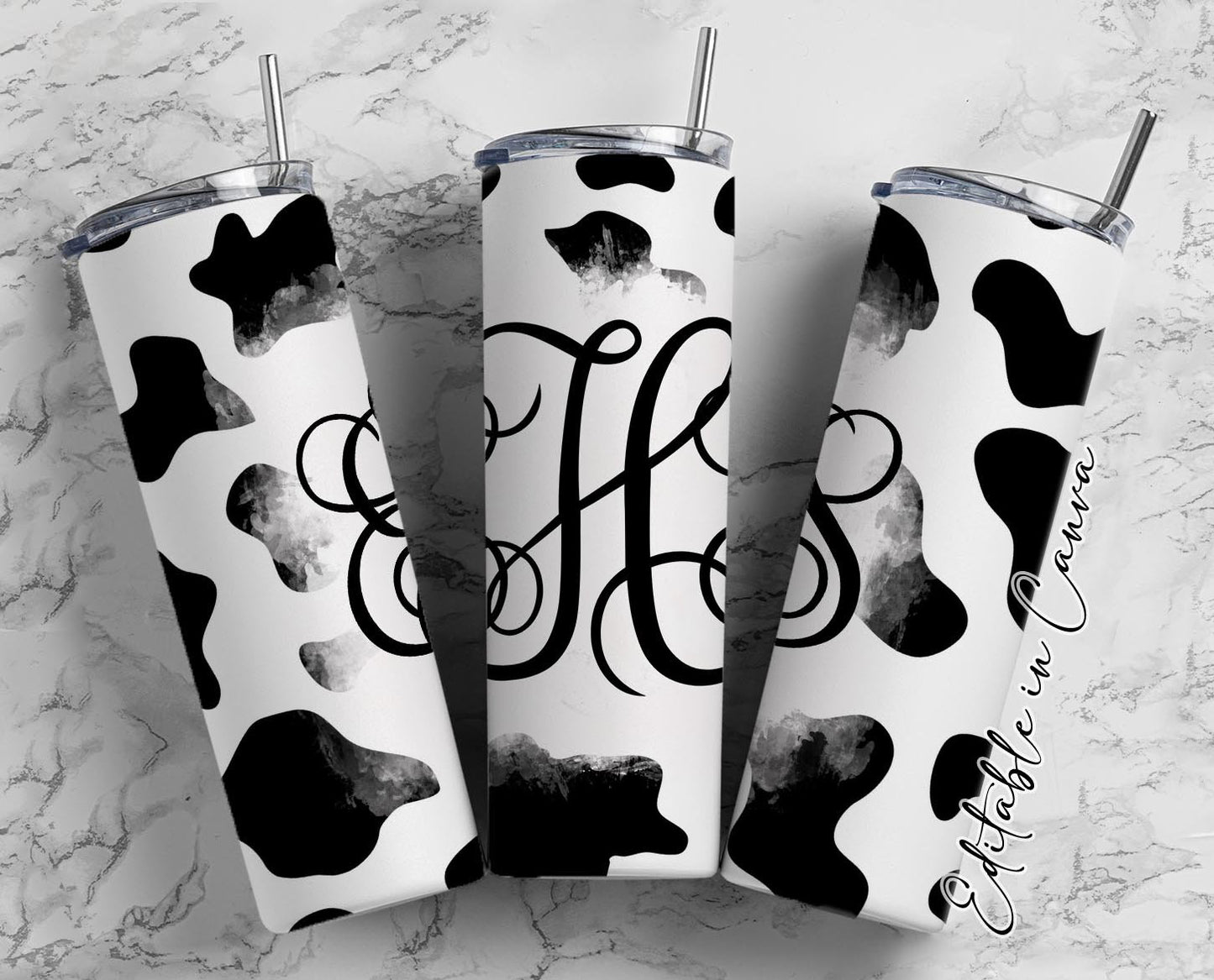 EDITABLE Cowhide Monogram 20oz Straight Tumbler Wrap Designs, Make Your Own Custom Peronalized Design, Wester Cow Lover Easy Canva Tempalte