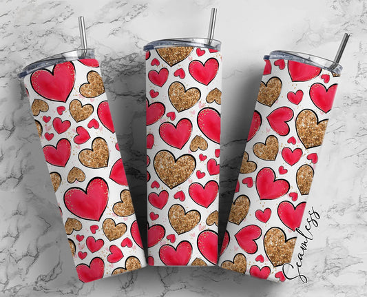 Hearts Pattern, Valentines Day Pattern, Red Hearts 20oz Tumbler Wrap, Seamless Skinny Tumbler, Sublimation Design PNG - 1827