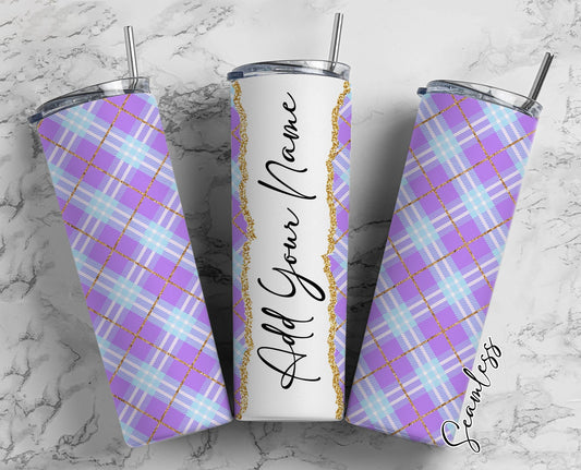 Plaid Seamless Add Your Own Name, 20oz Sublimation Tumbler Designs, Skinny Tumbler Wraps Template - 249