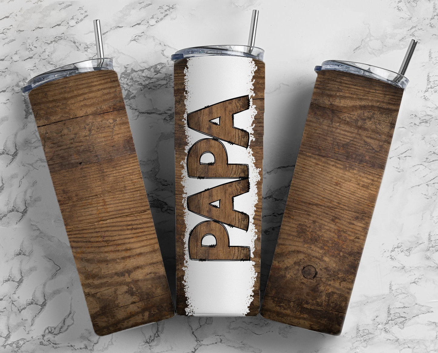 Wood Papa Sublimation Tumbler Designs Fathers Day - Dad 20oz Skinny Tumbler Wraps Templates - PNG