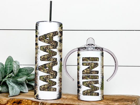 Camo Seamless Mama Mini Bundle, 12 oz Sippy cup, 20 oz tumbler, mama and me png, Kids Sippy Cup, Mom Daughter Sublimation Tumbler Wrap