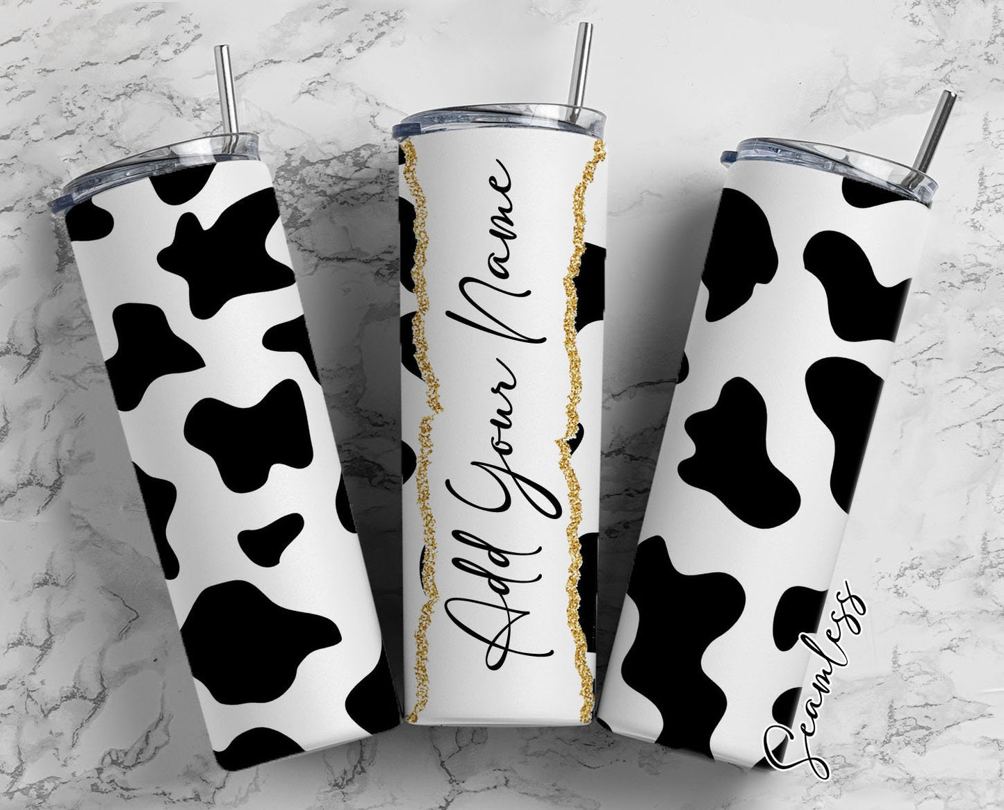 Cow Print Pattern, Cow Print Design Add Your Own Name, 20oz Sublimation Tumbler Designs, Skinny Tumbler Wraps Template - 16 PATTERN