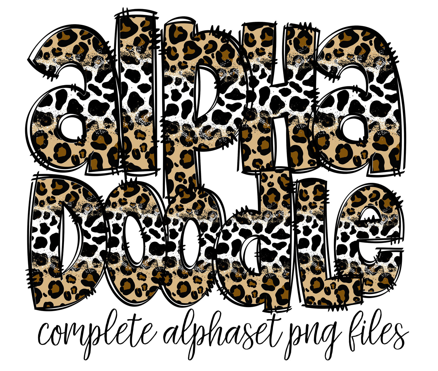 Leopard Cow Hide Doodle Letters, Cheetah Cow Print Doodle letters, Alpha Bundle, Western Sublimation Font PNG, Country Numbers & Alphabet