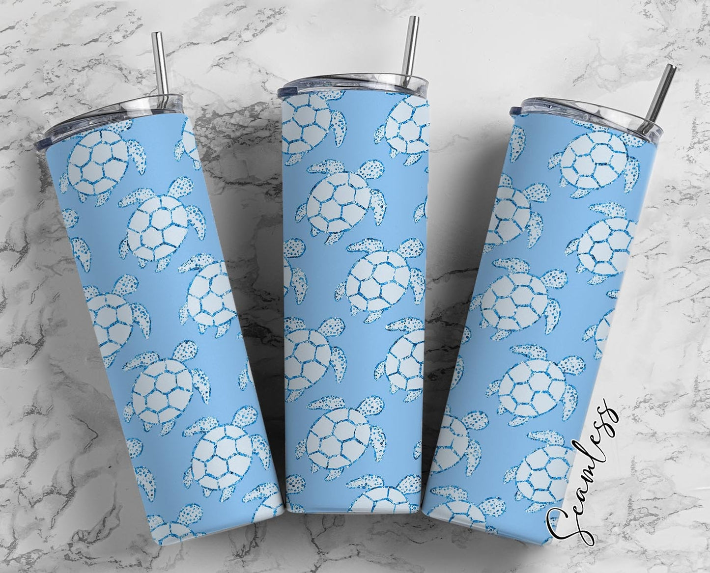 Turtle Background 20oz Tumbler Wrap, Seamless Skinny Tumbler, Sublimation Design PNG - 2187