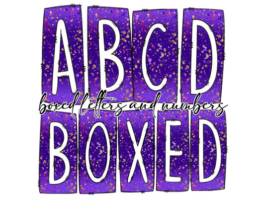 Purple Glitter Box Doodle Letters, Western Hand Drawn Doodle Alphabet Set, Sublimation Designs PNG - 832