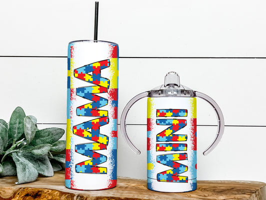 Autism Mama and Mini Tumblers Sublimation Designs, Mother Daughter Tumbler Wrap DESIGN 76