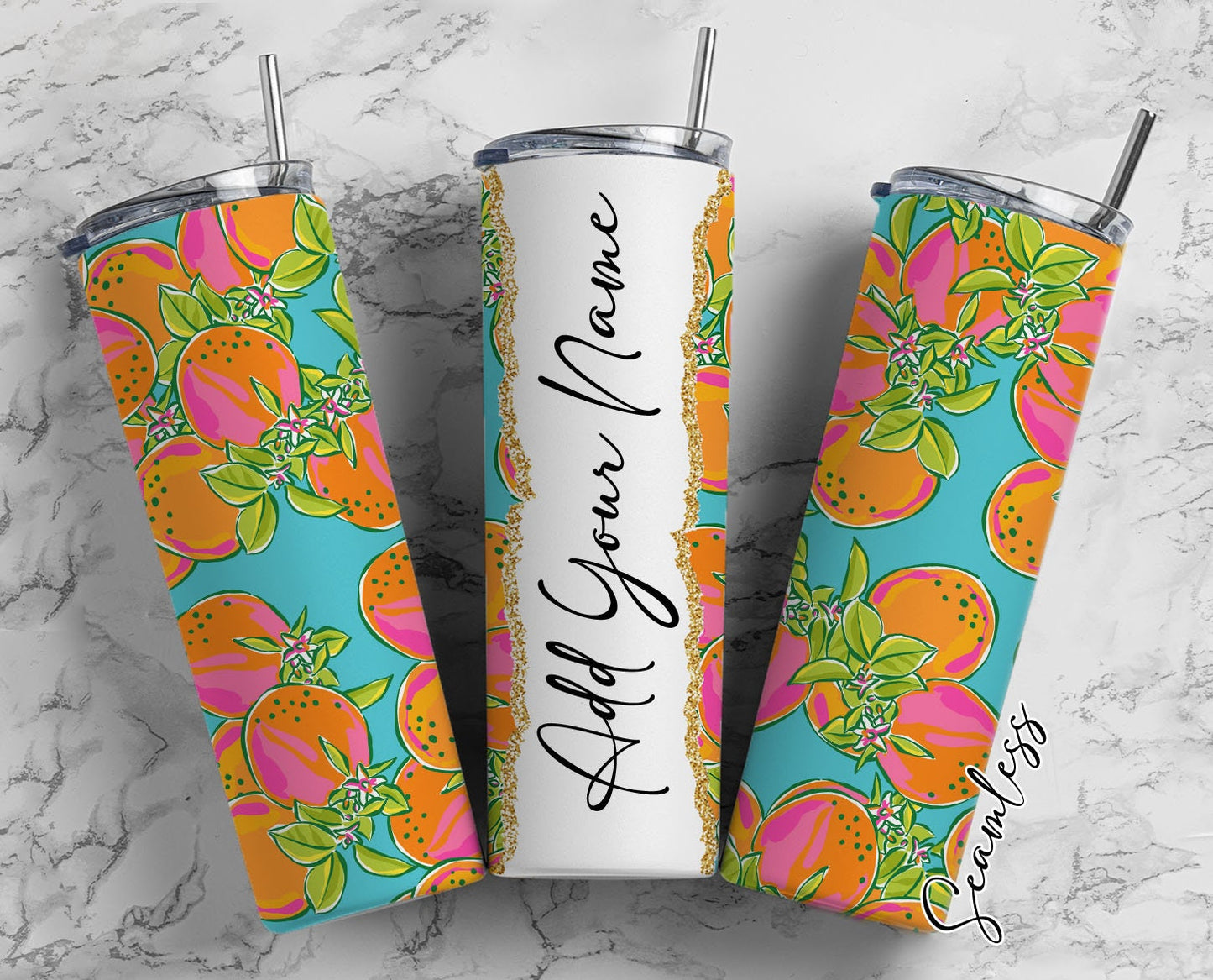 Orange Citrus, Citrus Fruit Add Your Own Name, 20oz Sublimation Tumbler Designs, Skinny Tumbler Wraps Template - 350