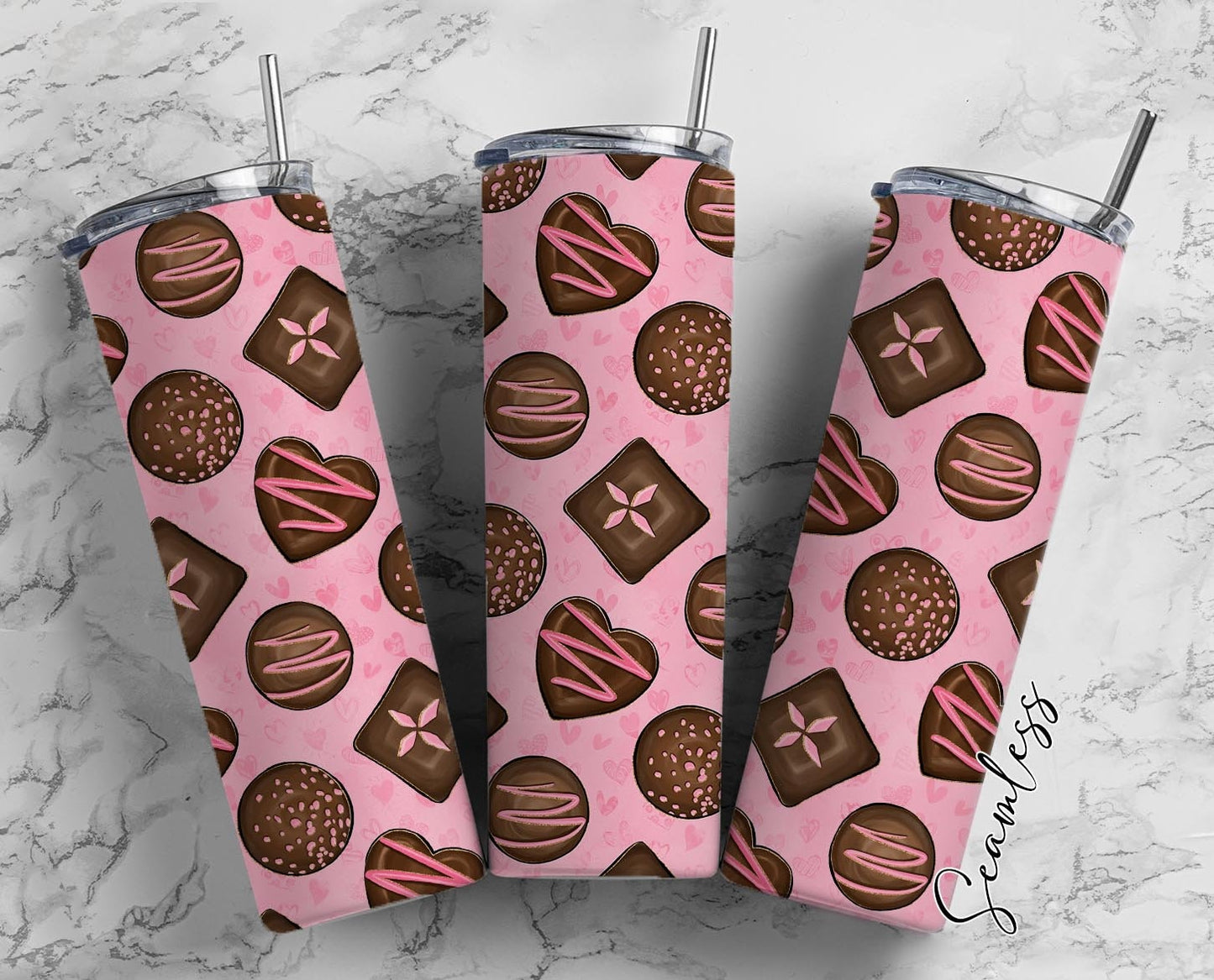 Chocolate Pattern, Valentine&#39;s Day, Chocolate Lovers 20oz Tumbler Wrap, Seamless Skinny Tumbler, Sublimation Design PNG - 1544