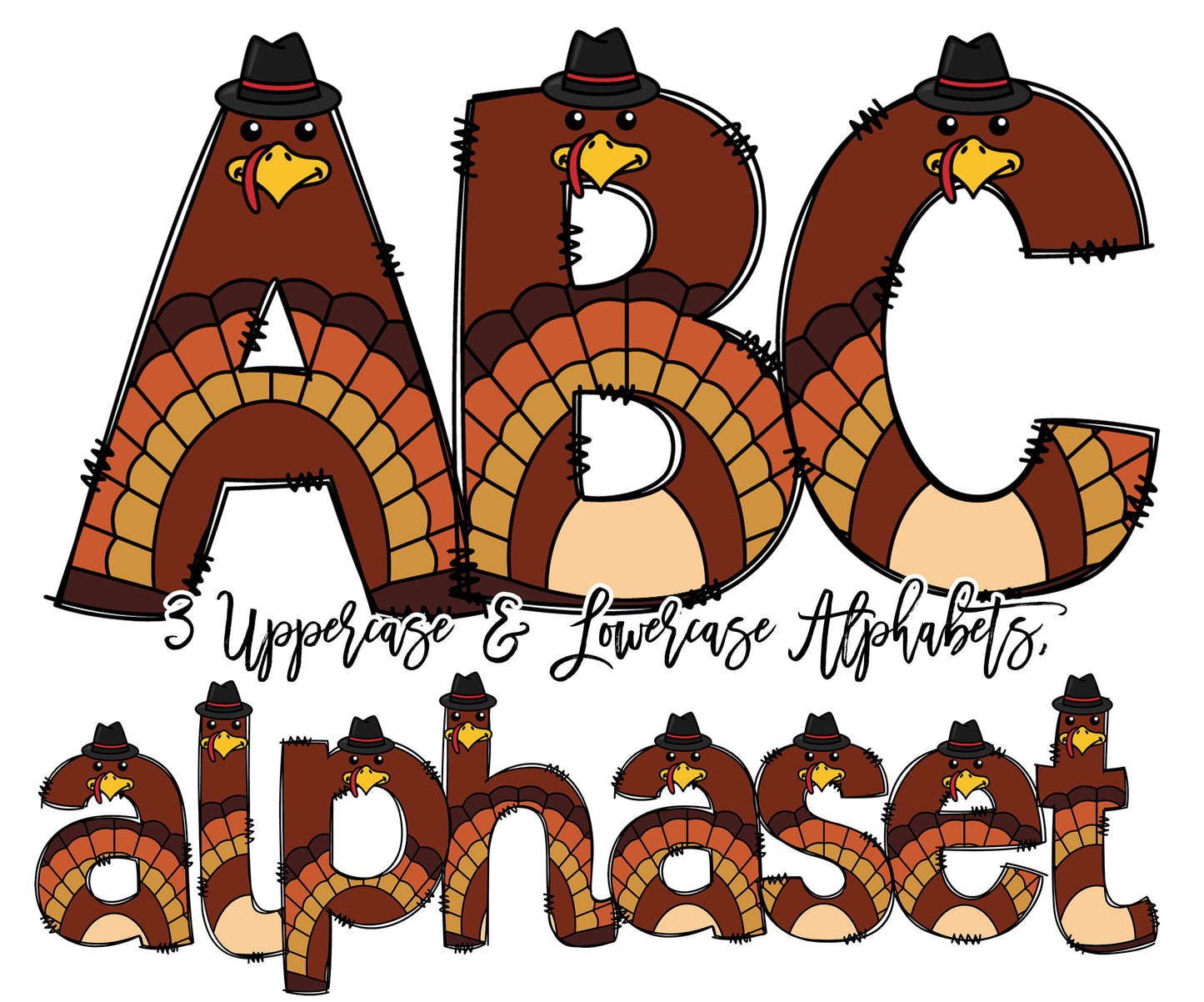 Thanksgiving Doodle letters, Fall Sublimation Font, Thanks Giving Turkey Doodle Alpha Bundle, Numbers & Alphabet Doodle Set PNG