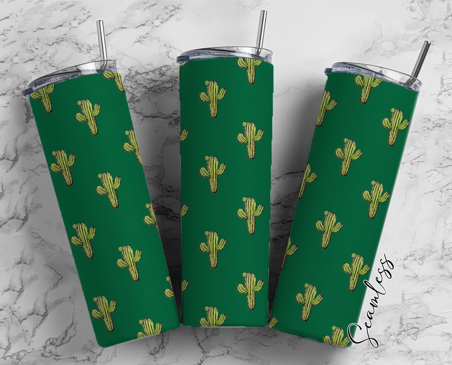 Cactus On Green Background, Cactus Plants, Succulent Plants, Cactus 20oz Tumbler Wrap, Seamless Skinny Tumbler, Sublimation Design PNG - 74