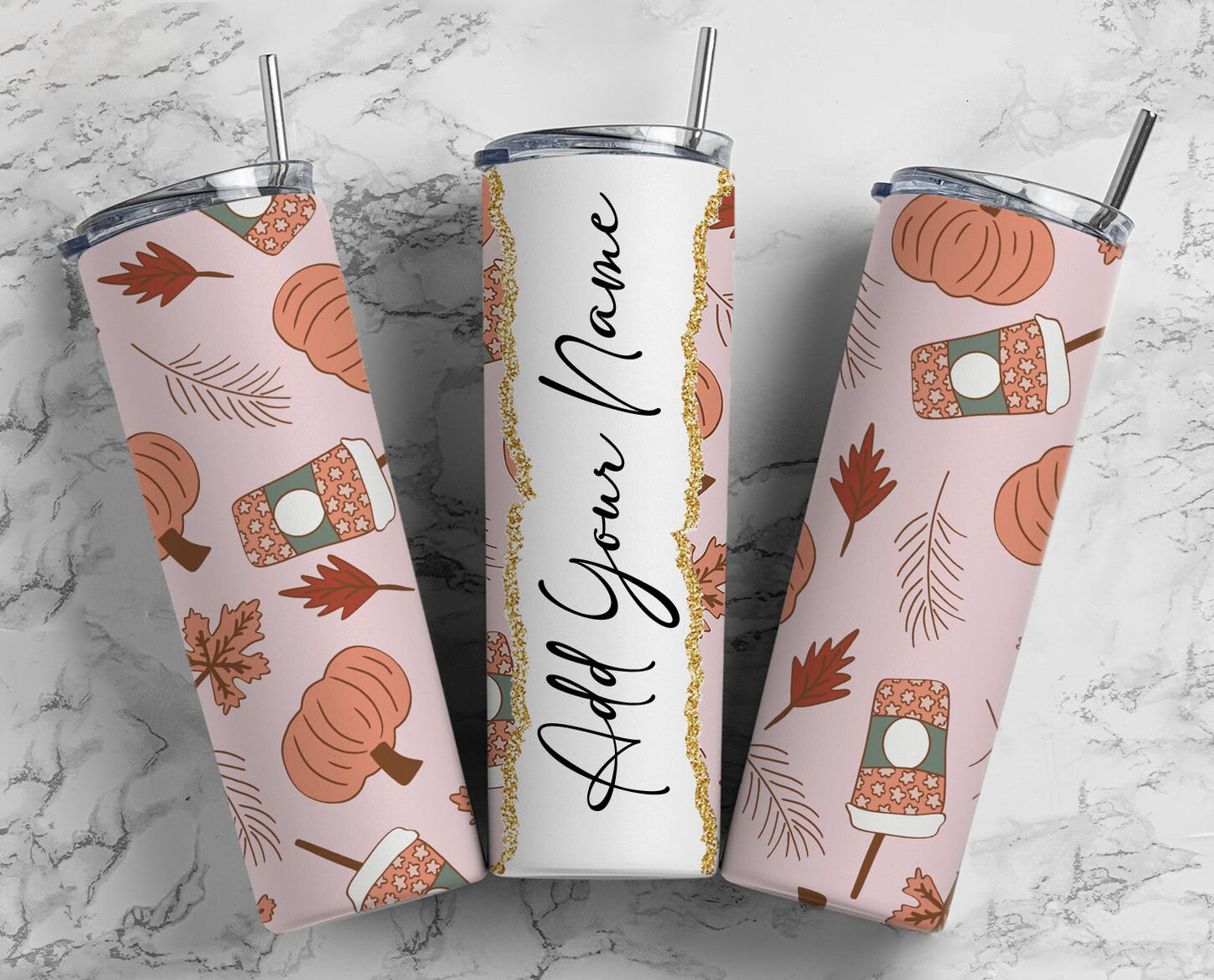 Pumpkin Latte Add Your Own Text Name Monogram Sublimation Tumbler Designs Wrap - 20oz Skinny Tumbler Wraps Templates - PNG 41 PATTERN