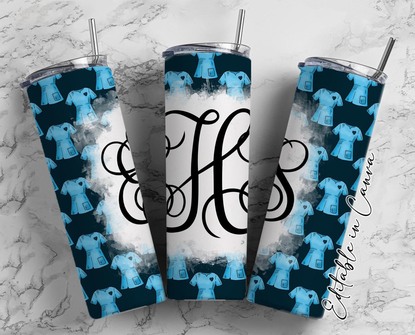 EDITABLE Nurse Monogram 20oz Straight Tumbler Wrap Designs, Make Your Own Custom Peronalized Design, Easy Canva Tempalte