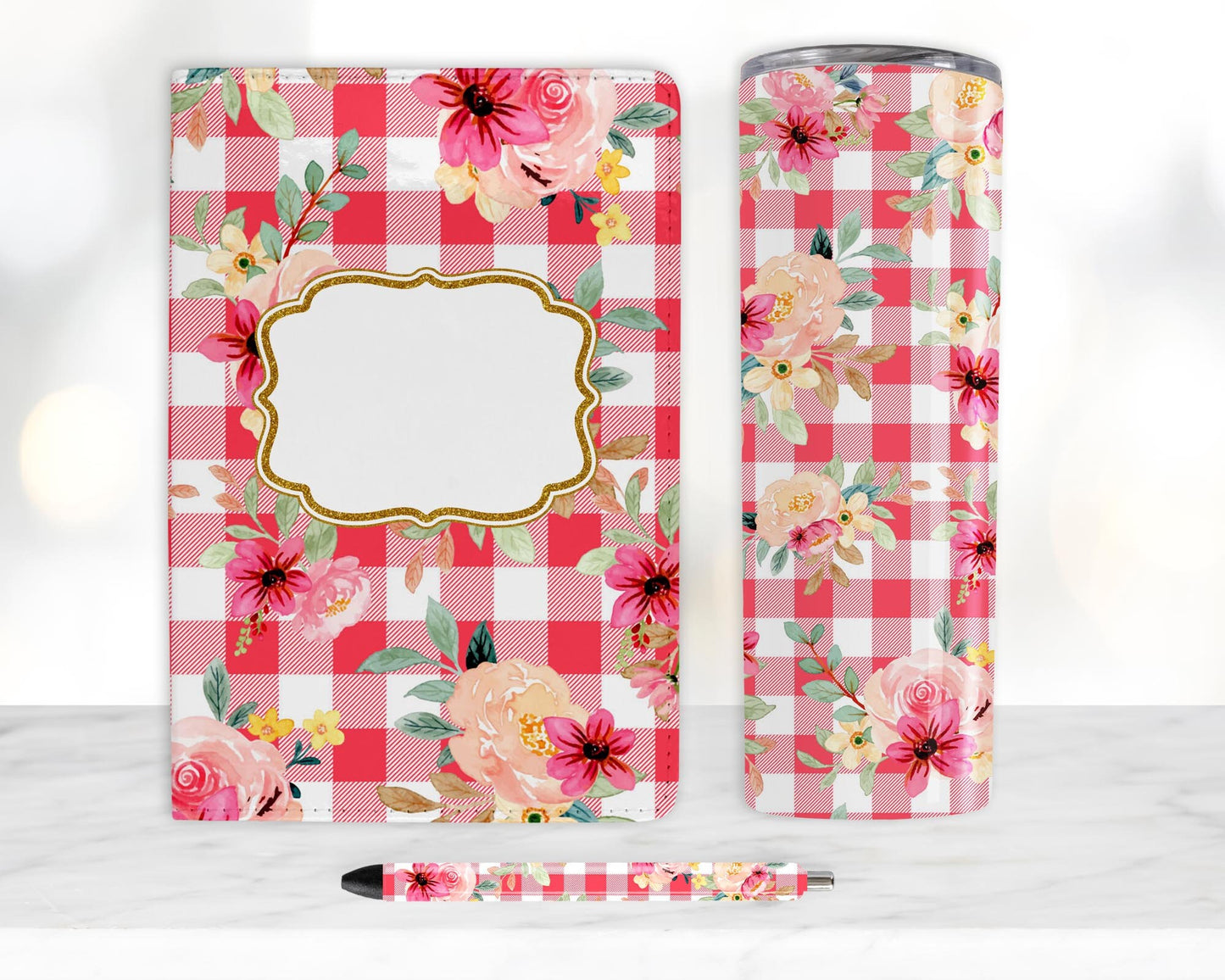 Plaid Floral Country Sublimation Bundle, Journal Template, 20oz Tumbler Design, Pen Wrap Water Slide Epoxy Waterslide Pen Wrap PNG