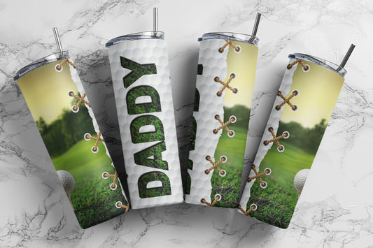 Daddy Golf Tumbler Designs, Fathers Day, 20 oz Sublimation Tumbler Design Men Dad Sports Print 20oz Skinny Tumbler Wraps Template - PNG