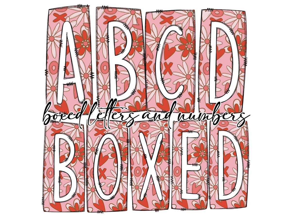 Retro Pink Red Box Doodle Letters, Western Hand Drawn Doodle Alphabet Set, Sublimation Designs PNG - 106 PATTERN