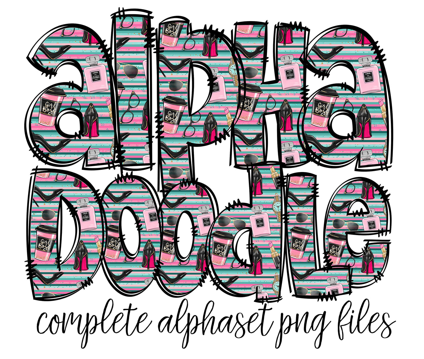 Girl Boss, Alphabet Letters PNG Bundle, Summer Mothers Day Flower Watercolor, Hand Drawn Doodle, Sublimation Alpha Set Designs PNG 1420