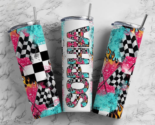 Race Tumbler + Doodle Letter Set, Add Your Own Name, Racer Girl Moto Tumbler Design Seamless Country Sublimation Designs, Straight 20oz PNG