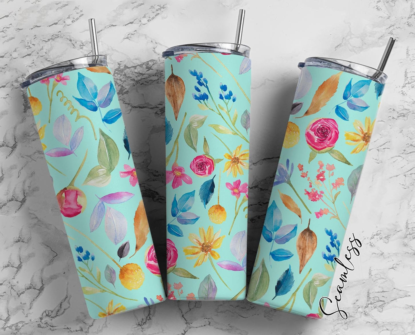 Floral Design, Botanical Flowers 20oz Tumbler Wrap, Seamless Skinny Tumbler, Sublimation Design PNG - 1244