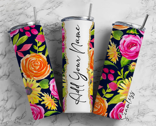 Watercolor Floral, Floral Pattern, Flowers Add Your Own Name, 20oz Sublimation Tumbler Designs, Skinny Tumbler Wraps Template - 2095