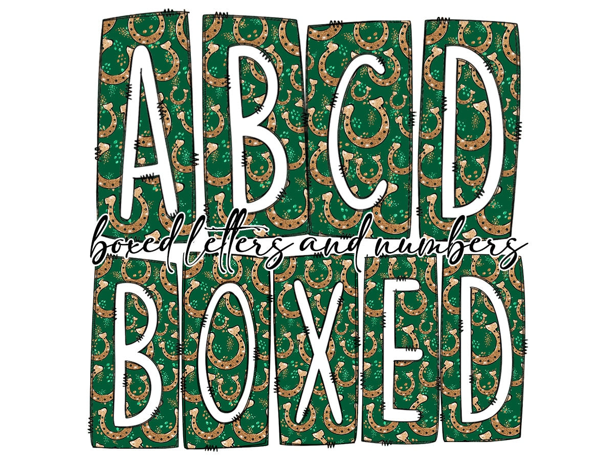 Lucky Horseshoe St Patricks Day Box Doodle Letters, Western Hand Drawn Doodle Alphabet Set, Sublimation Designs PNG - 1627