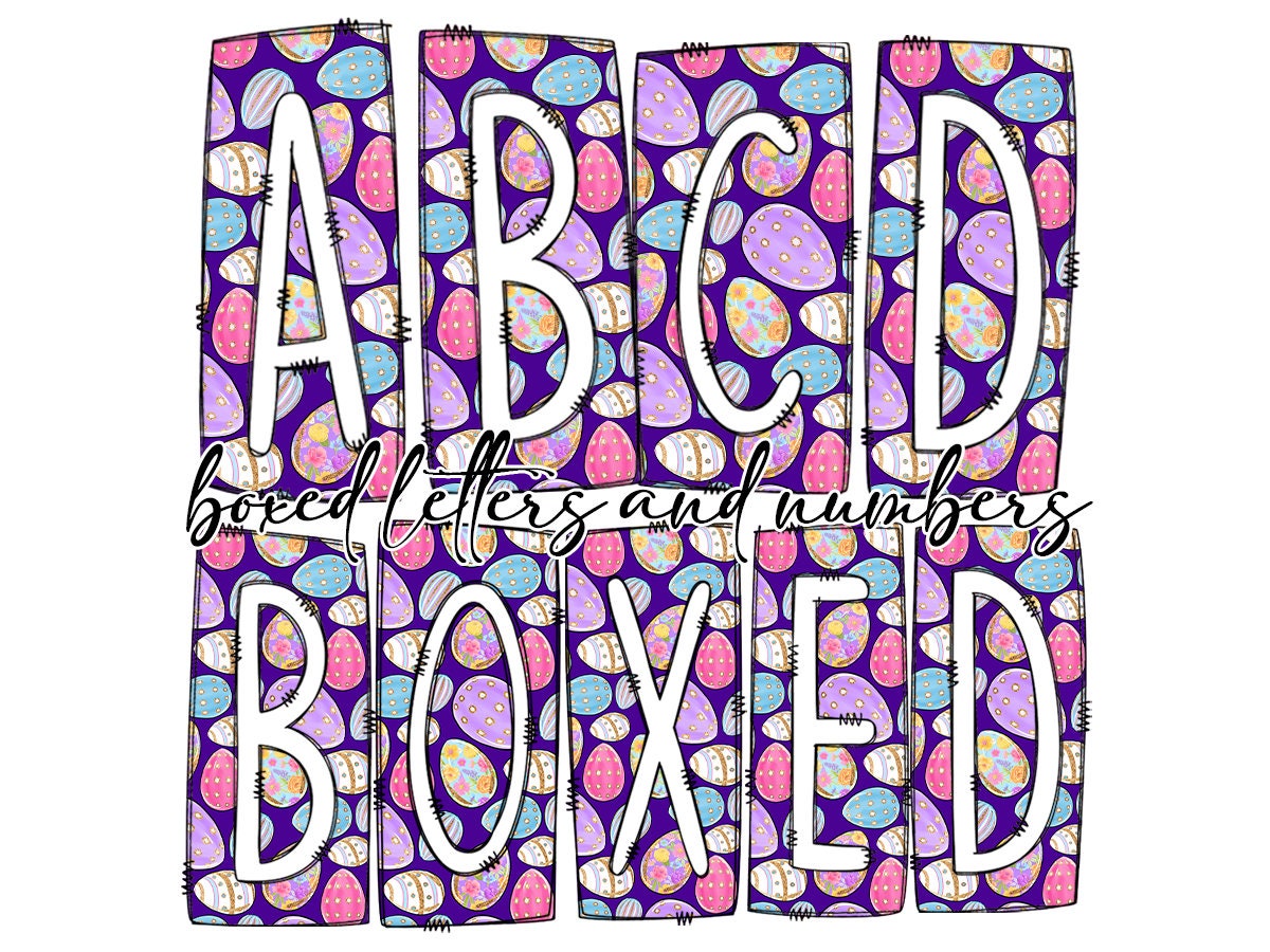 Glitter Easter Egg Box Doodle Letters, Western Hand Drawn Doodle Alphabet Set, Sublimation Designs PNG - 267