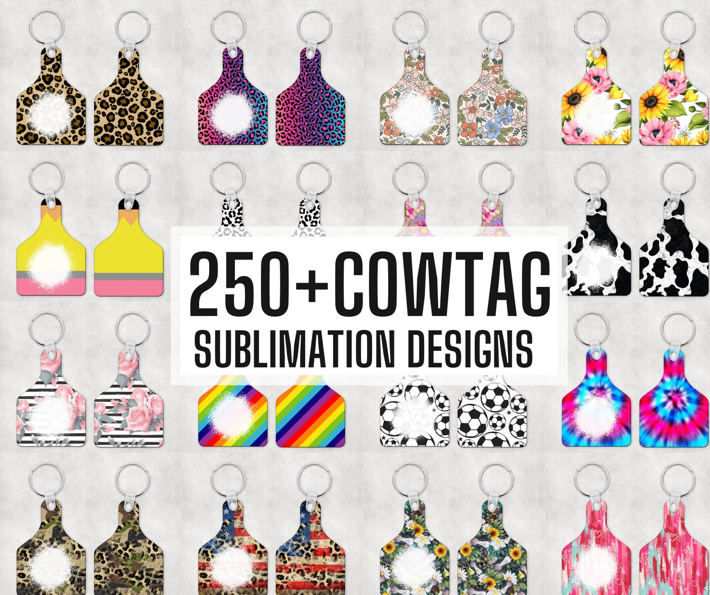 250+ Cow Tag Keyring Sublimation Design, Cowtag Earring Designs, Key Ring Tag Fob Sublimation Design, Instant Download, MOCKUPS Included!