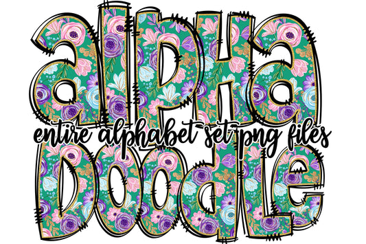 Floral Doodle Alphabet Letters PNG Bundle, Floral Design Hand Drawn Doodle, Flower Sublimation Alpha Set Designs PNG Digital