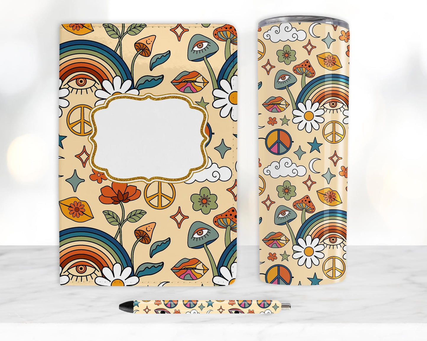 Boho Retro Sublimation Bundle, Journal Template, 20oz Tumbler Design, Pen Wrap Water Slide Epoxy Waterslide Pen Wrap PNG