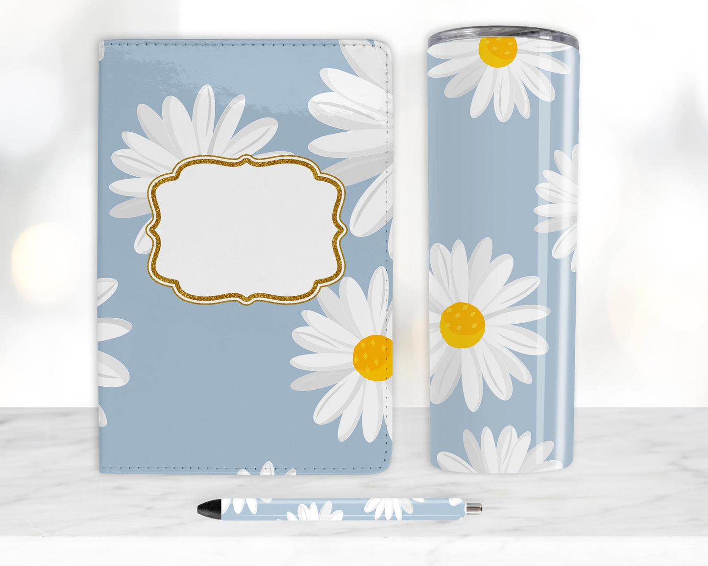 Daisy Sublimation Bundle, Journal Template, 20oz Tumbler Design, Pen Wrap Water Slide Epoxy Waterslide Pen Wrap PNG